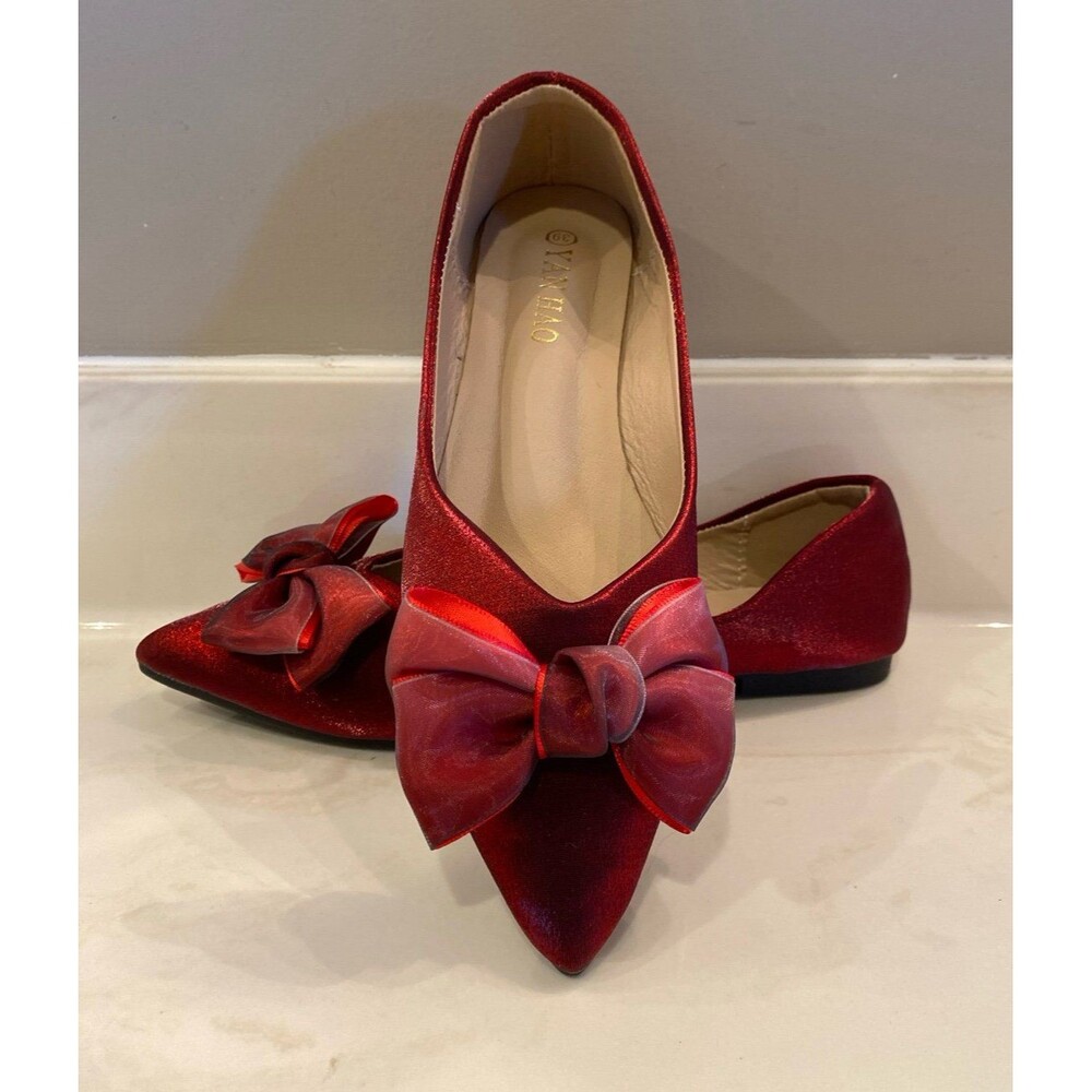 Yan Hao Unique Ruby Red Slipper Ballet Flats Sz 8… - image 1